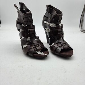 Nine West Shoes Womens Size‎ 8 Brown Gladiator Leather High Heel Zip Sandals